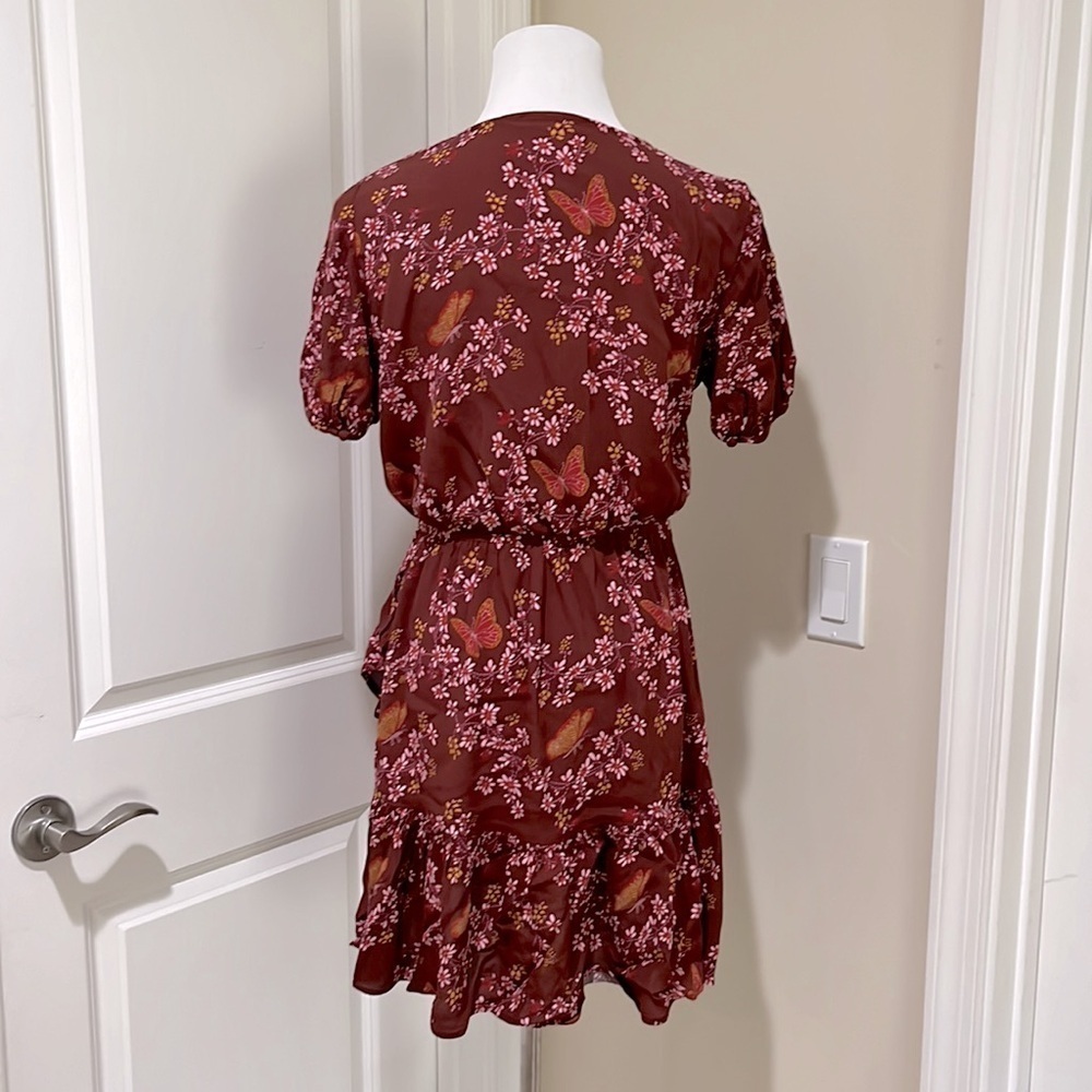 Madewell Ruffle Wrap in Windowbox Floral Butterfly Print V Neck Dress - Size 2 - Picture 6 of 10